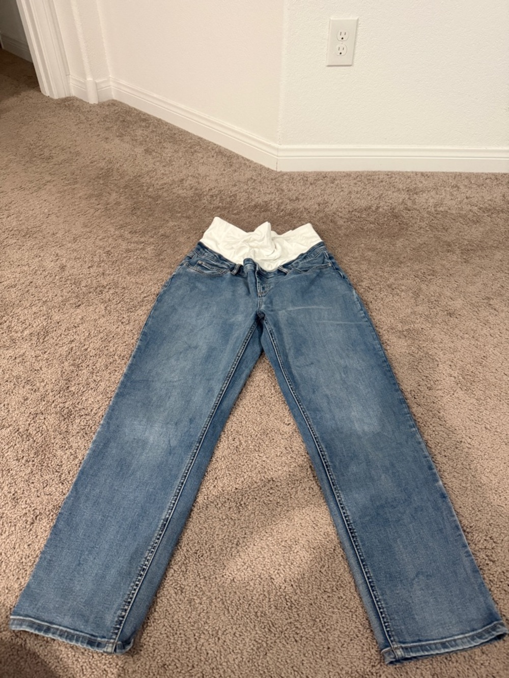 Ripe Maternity Light Blue Denim Straight Leg Jeans with White Waist Panel